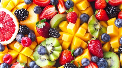 Fresh, vibrant fruits in an assortment of colors, perfect for a healthy and refreshing snack or meal.