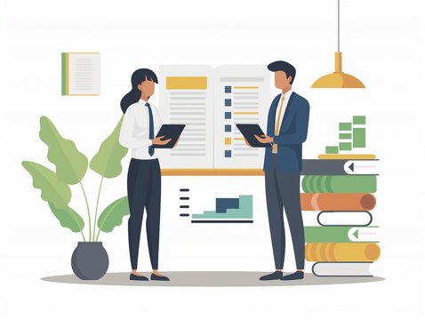 Illustration of a bankruptcy attorney assisting a client with financial restructuring options