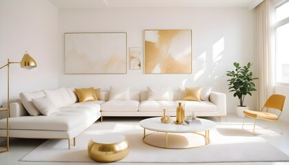 Fototapeta premium white and gold theme modern interior design