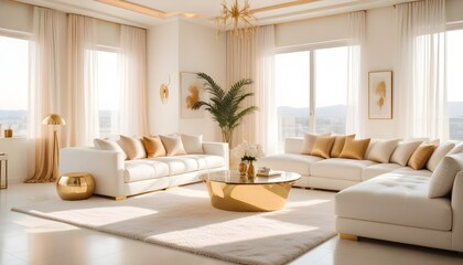 Fototapeta premium white and gold theme modern interior design