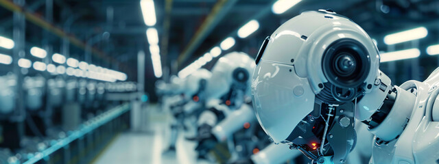 Fototapeta premium Close-up of AI-powered robotic assembly line in futuristic factory, high-resolution, high-definition (HD), ultra high-definition (UHD), professional-grade