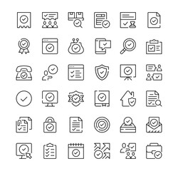 Check mark icons set. Vector line icons. Black outline stroke symbols