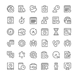 Time management icons set. Vector line icons. Black outline stroke symbols