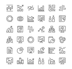 Infographics icons set. Vector line icons. Black outline stroke symbols