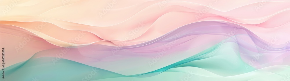 Poster a serene abstract background featuring soft pastel waves with a subtle gradient