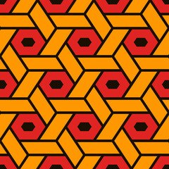 Hexagonal seamless pattern. Mosaic tiles. Geometrical wallpaper. Honeycomb print. Ethnic ornament illustration. Wicker background. Flooring image. Geometric backdrop. Vector art