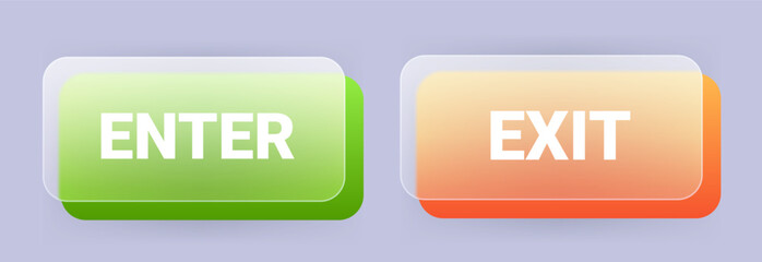 Glass morphism enter and exit sign set. Vector elements