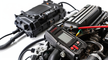 Engine diagnostic scanners for analyzing engine performance isolated on white background