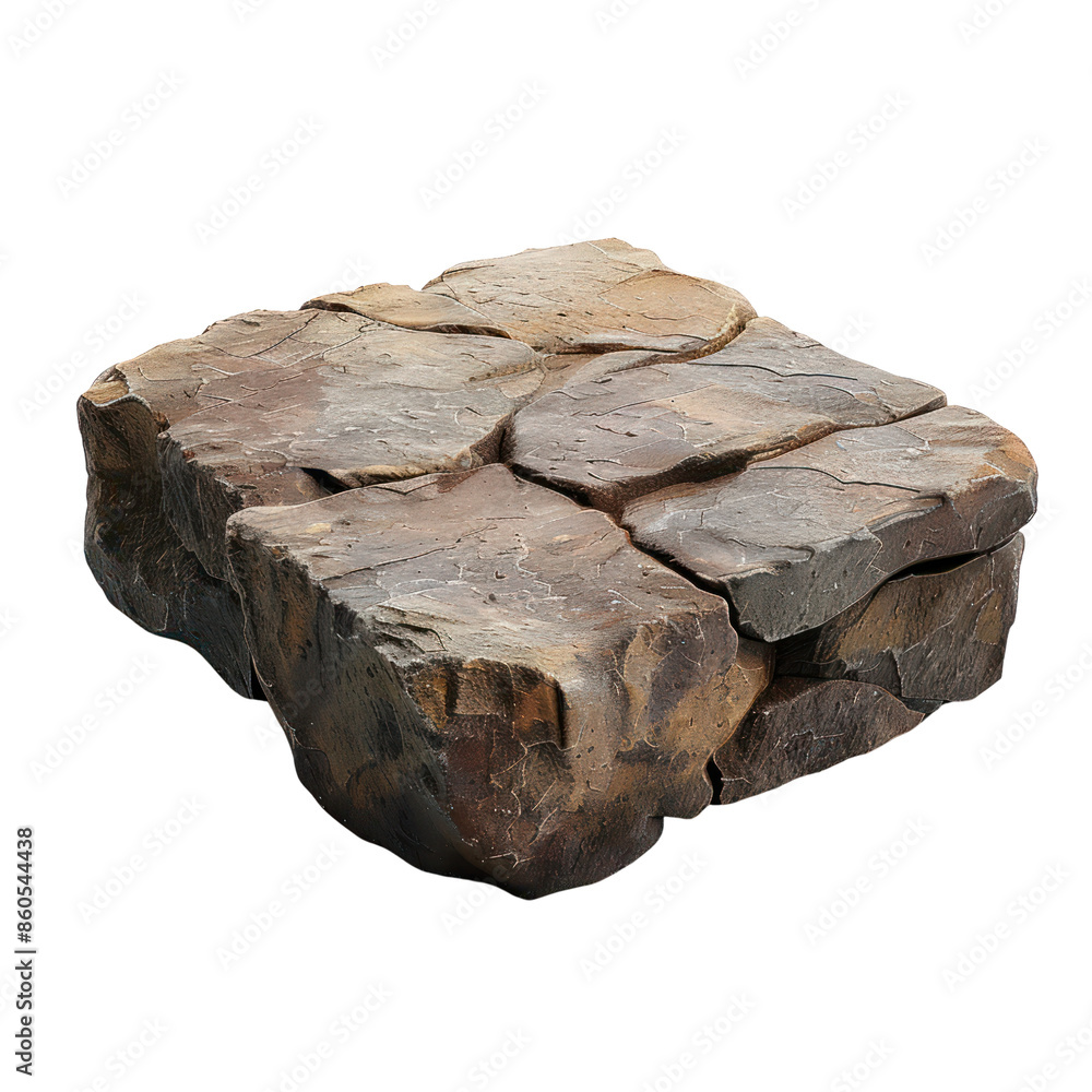 Aufkleber close-up of square stone block with rough surface and natural texture, isolated on white background.