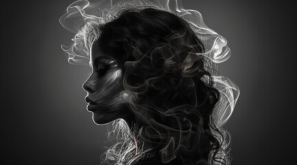Fototapeta premium black and white portrait of a woman with long hair