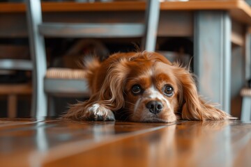 a dog lying in the kitchen, A Relaxed Dog Lying in a Cozy Kitchen: Creating the Perfect Pet-Friendly Space, The Peaceful Scene of a Dog Lounging in a Sunlit Kitchen: Tips for Pet Owners