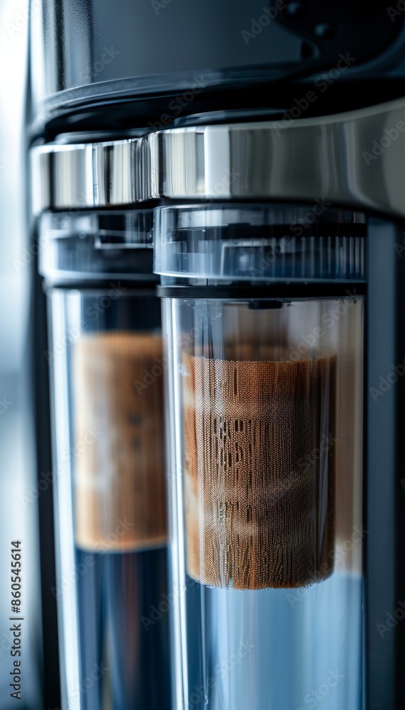 Poster close-up of advanced water filter pitcher with multi-layer filtration process for clean drinking wat