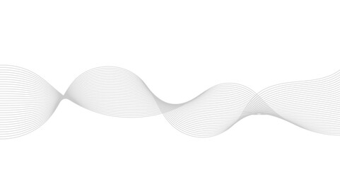 Gray wave curve lines abstract background design. Linear future technology concept white flowing particles banner design.