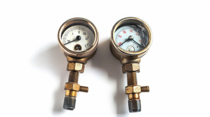 Pressure gauges for measuring fluid pressures in vehicle systems isolated on white background