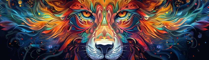 Naklejka premium Abstract colorful wolf with glowing eyes.