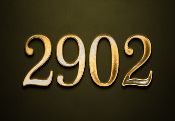 Old gold effect of 2902 number with 3D glossy style Mockup.