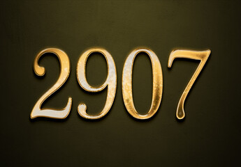 Old gold effect of 2907 number with 3D glossy style Mockup.