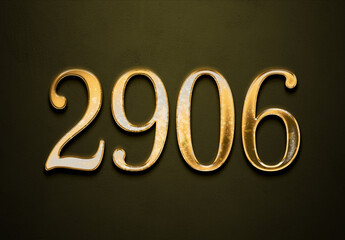 Old gold effect of 2906 number with 3D glossy style Mockup.