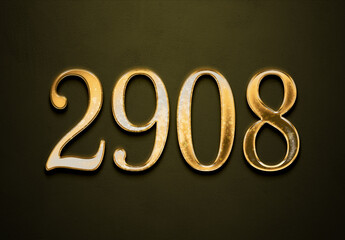 Old gold effect of 2908 number with 3D glossy style Mockup.