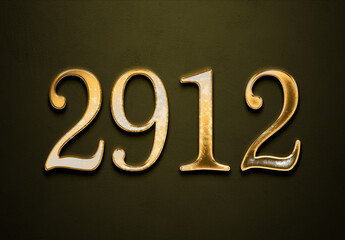 Old gold effect of 2912 number with 3D glossy style Mockup.