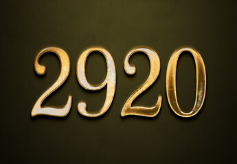 Old gold effect of 2920 number with 3D glossy style Mockup.