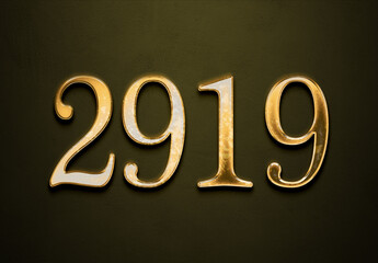 Old gold effect of 2919 number with 3D glossy style Mockup.