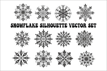 snowflake silhouettes Bundle collection isolated on white background. Flat snowflake icons set. 