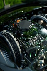 Fototapeta premium Innovative Robotic Lawnmower Highlighting Advanced Energy-Efficient Green Technology for Eco-Friendly Gardening