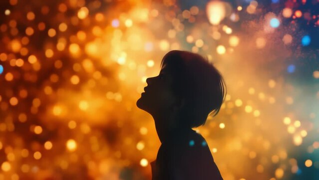 a boy in a beautiful dream dimension, bokeh light shining on his face, memories of beautiful times and dreams 4K