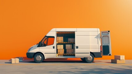 Fototapeta premium Delivery Van with Open Doors and Packages, Generative AI