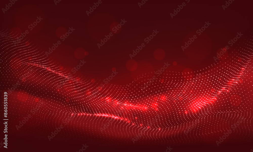 Poster abstract red dots wave mesh motion blur technology data design modern futuristic vector background