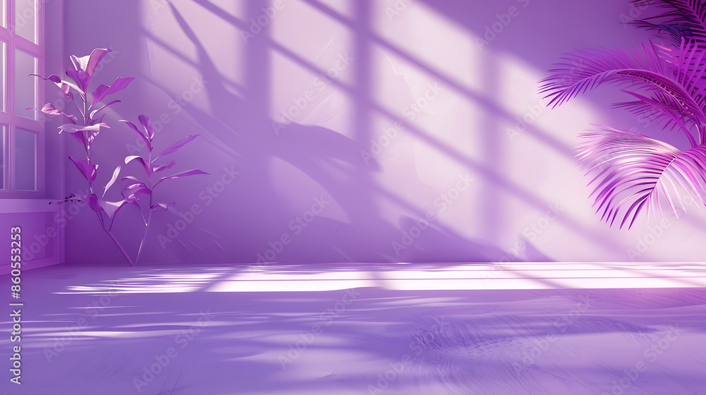 Poster abstract purple studio background for product presentation empty room with shadows of window and flo