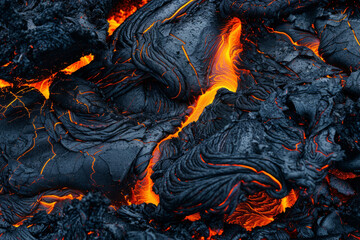 Dangerous hot lava during a volcanic eruption