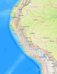 Map of Peru and surrounding countries With country names In English