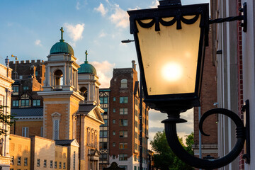 Street lamp and downtown buildings, Paducah Kentucky 