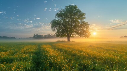 Morning Glory: Stunning Landscape of a Lush Field in the Early Hours