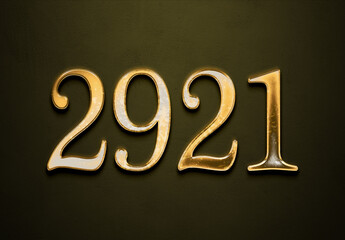 Old gold effect of 2921 number with 3D glossy style Mockup.