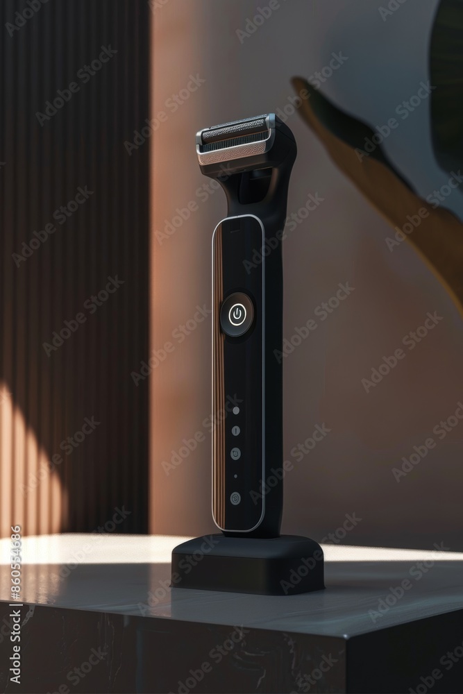 Poster modern smart razor with digital display and auto-adjusting blades for advanced grooming