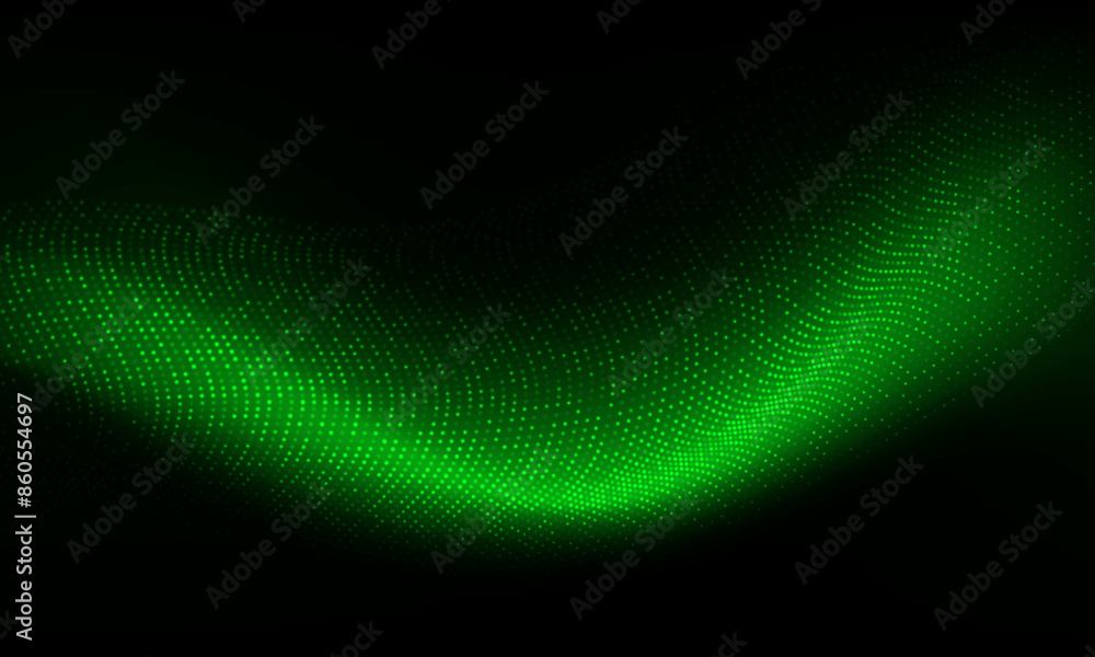 Poster abstract green dots wave mesh motion technology data design modern futuristic vector background
