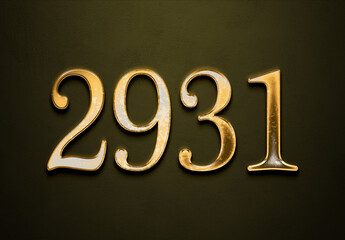 Old gold effect of 2931 number with 3D glossy style Mockup.