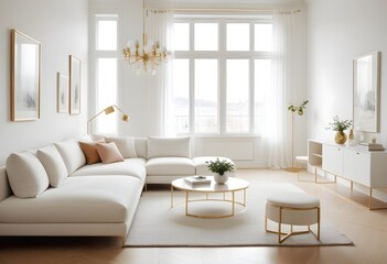 Fototapeta premium white and gold theme modern interior design