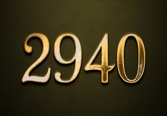 Old gold effect of 2940 number with 3D glossy style Mockup.
