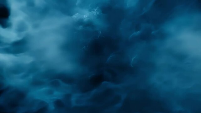 Cinematic mystical and mysterious blue smoke, entering a dark, cold and isolated dimension