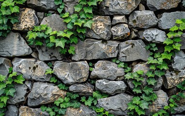 Rustic stone wall with ivy, countryside vintage