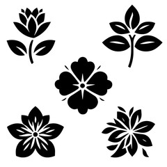 Flower silhouette set black and white 