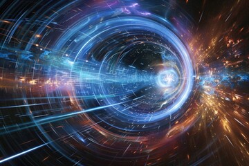 Fototapeta premium A colorful, swirling galaxy with a bright blue center