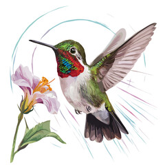 Obraz premium Hummingbird, vector illustration of paradise hummingbird bird, Hummingbirds isolated, Hummingbird flower, isolated background 