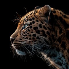 Obraz premium Wild Leopard Portrait on Black Background Generative AI