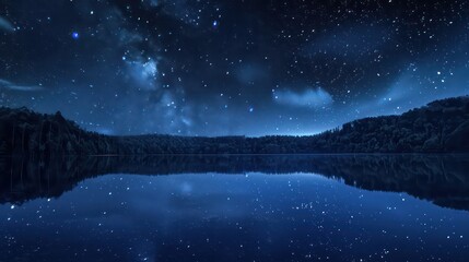 Fototapeta premium a starry night sky reflected in a tranquil lake