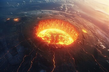 A fiery hole in the ground with a bright orange glow surrounding it